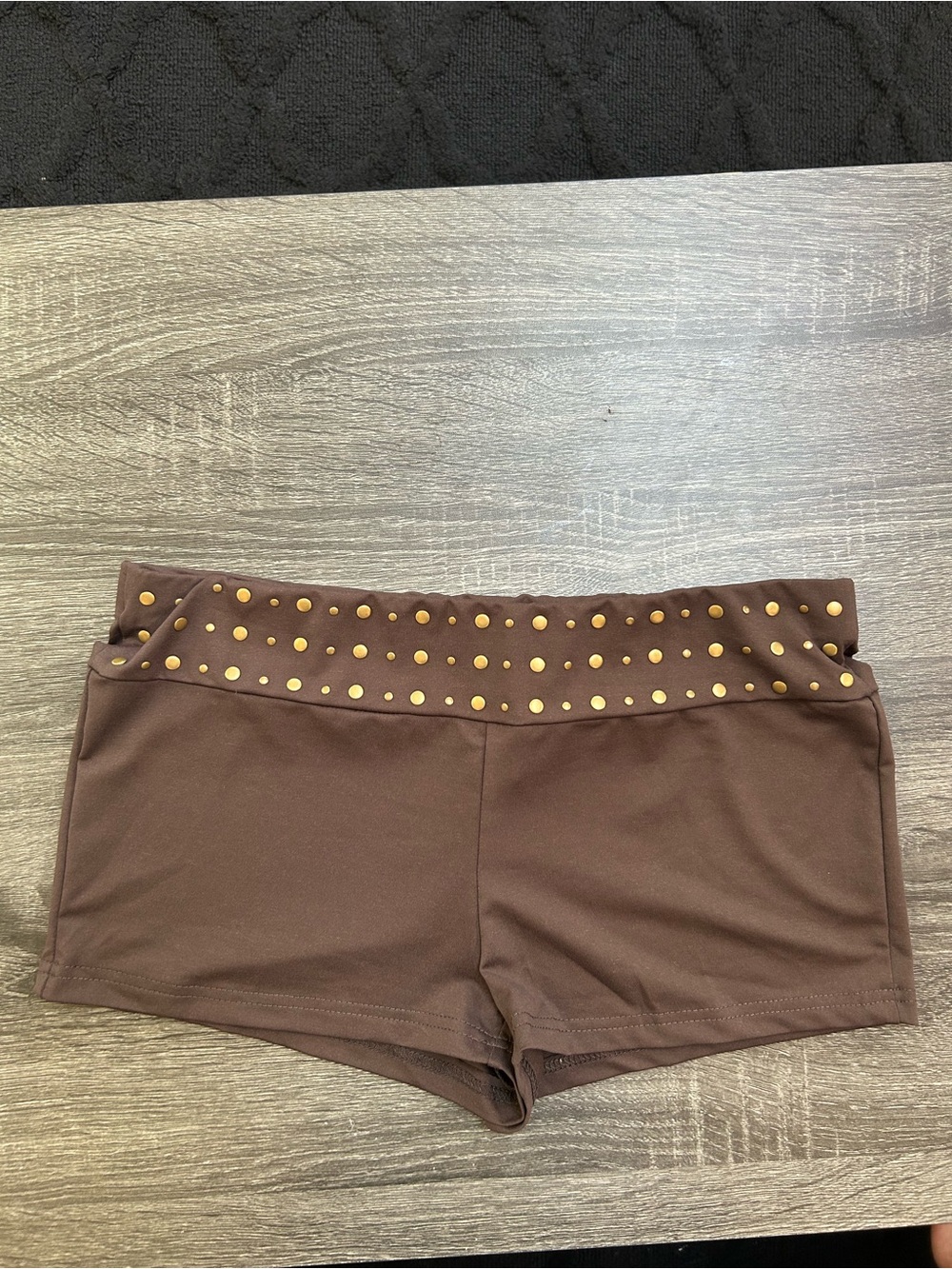 SHEIN Brown Bike Shorts with Gold Stud Waistband